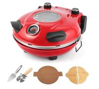 Four à pizza électrique KLAIF pour l'intérieur, LM-Rouge, set d'outils | Avec kit d'outils à pizza, pierre en céramique de 30,5 cm, deux régulateurs de température réglables