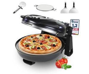 Four à pizza électrique Sommertal PizzaProfi - four à pizza avec plaque en pierre de 32 cm, jusqu'à 400°C - Ensemble de 5 pièces avec insert de poêle, 2x pelle à pizza, cutter, pierre à pizza