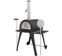 Four à pizza et fumoir d'extérieur en acier noir avec étagères latérales et support 35,6 cm