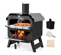 Four à Pizza Extérieur à Bois COSTWAY Pierre à Pizza-Pelle-Températures 510°C-Housse de Pluie-Multi-Combustibles-Toit en Acier