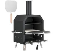 Four à pizza extérieur bois et charbon fumoir 2 étages pierre réfractaire pelle