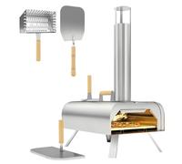 Four à pizza extérieur - Outsunny - portable - à bois ou pellet - pierre à pizza pieds pliables cheminée - acier inoxydable argenté