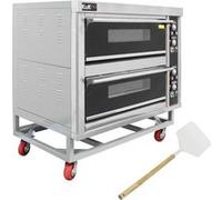 Four à Pizza Pâtisserie Professionnel 6.6kW 400°C 2 Niveaux Cuisine Restaurant Argent G