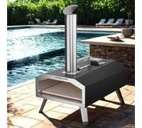 Four à pizza portable à pellet - Acier Inoxydable - Noir et gris - Avec Roulette et Pelle