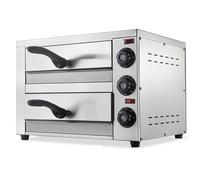 Four à Pizza Professionnel 2600W, Double Machine à Pizza de Comptoir pour Pizzas de 16 Pouces avec Thermostat Indépendant & Minuterie - Cuiseur à Pizza Électrique pour Restaurant, Maison, Bret silver