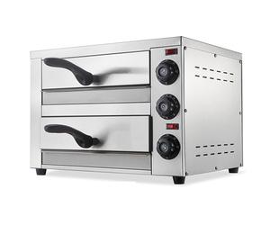 Four à Pizza Professionnel 2600W, Double Machine à Pizza de Comptoir pour Pizzas de 16 Pouces avec Thermostat Indépendant & Minuterie - Cuiseur à Pizza Électrique pour Restaurant, Maison, Bret silver