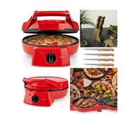 Four à Pizza Rouge et tartes avec Grill Plancha Revêtement Pierre antiadhésif Puissance 1800 W pancakes, omelettes, quiches + SET DE
