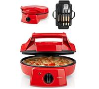 Four à Pizza tartes Rouge Grill Plancha Revêtement Pierre antiadhésif 1800 W pancakes, omelettes, quiches et flammekuech + Set de 4