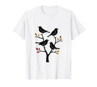 Four Calling Birds Retro Mid-Century Cut-Out 7 T-Shirt Graphique avec Valeur