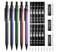 Four Candies 0,7mm porte-mines avec étui - 5 porte-mines en métal, 10 tubes de recharges de mine HB #2, 3 gommes 4B et 9 recharges de gomme, fournitures scolaires pour l'écriture des étudiants