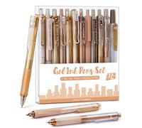 Four Candies 12 stylos à encre gel, 11 paquets de stylos à encre noire avec 1 paquet de surligneurs pour l'écriture, rétractable, stylos mignons pour la prise de notes à l'école et au bureau (Marron)