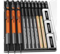 Four Candies 3PCS 1.3mm Porte mines avec étui, porte mines en métal pour charpentier avec 48 recharges (rouge, noir, jaune) 3 gommes pour le marquage du travail du bois à l'extérieur (Orange)