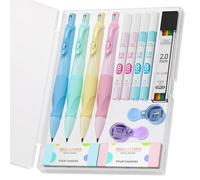 Four Candies 4 Stylos à bille pastel dans un étui, ensemble de crayons à pression doux de 2,0 mm avec 44 mines de rechange (HB), 2 taille-crayons/gommes, fournitures scolaires pour enfants pour écrire