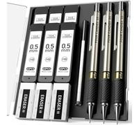 Four Candies Ensemble de 3 porte-mines en métal, 0,5 mm, crayons mécaniques avec 360 mines HB, 3 gommes et étui, porte-mines pour écrire et dessiner pour ingénieurs