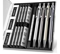 Four Candies Ensemble de porte-mines de 0,5 mm avec étui - 4 porte-mines en métal, 6 tubes de recharges HB #2, 3 gommes 4B et 9 recharges de gommes, porte-mines pour écriture et dessin