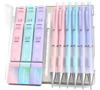 Four Candies Ensemble de porte-mines de 0,9 mm - 6 crayons mignons avec 360 recharges HB et 2B, 3 gommes pastel et 9 recharges de gommes, fournitures scolaires esthétiques pour l'écriture et le dessin