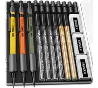Four Candies Ensemble de porte-mines de 1,3 mm avec 72 mines, 3 crayons de charpentier résistants aux intempéries, 3 gommes, 16 recharges de gomme, pour le travail du bois en plein air, le dessin, le