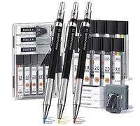 Four Candies Lot de 19 crayons à dessin mécaniques de 2 mm avec étui, crayon métallique avec 120 recharges de mine graphite (HB 2H 2B 4B), gomme pétrie, taille-crayon, pour dessin, croquis