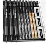 Four Candies Lot de 3 porte-mines de 1,3 mm avec 72 mines, corps en métal résistant aux intempéries, 3 gommes, 16 recharges de gommes, pour le travail du bois en plein air, le dessin et le marquage