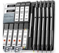 Four Candies Lot de 3 porte-mines en métal de 0,5, 0,7, 0,9 mm et 2 crayons à dessin mécaniques de 2 mm avec 420 mines (4B 2B HB 2H couleur) pour écrire, croquis, dessin (noir)