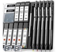 Four Candies Lot de 3 porte-mines en métal de 0,5, 0,7, 0,9 mm et 2 crayons à dessin mécaniques de 2 mm avec 420 mines (4B 2B HB 2H couleur) pour écrire, croquis, dessin (noir)