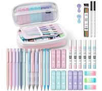 Four Candies Lot de 36 fournitures scolaires esthétiques dans une trousse à crayons de grande capacité, 12 porte-mines 0,5, 0,7, 0,9 et 2 mm avec 624 mines de recharge, pour étudiants, écriture,