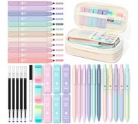 Four Candies Lot de 39 fournitures scolaires mignonnes avec étui à stylos, 5 stylos à encre gel noire, 12 surligneurs pastel, 6 crayons mécaniques esthétiques pour filles (crème)