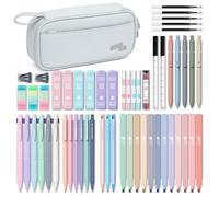 Four Candies Lot de 56 articles de papeterie avec trousse à crayons | 6 stylos multicolores, 12 surligneurs pastel, 5 stylos gel, 9 crayons mécaniques, fournitures de papeterie pour étudiants