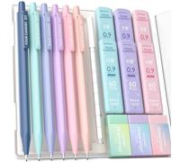 Four Candies Lot de 6 porte-mines mignons avec 372 mines et gommes, pointe grasse de 0,9 mm, 360 recharges (HB et 2B), 12 gommes et étui de rangement pour écriture et dessin