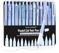 Four Candies Lot de Surligneurs Pastel avec Stylos à Encre Gel Esthétique avec étui,12 Stylos Neutres Noirs à Pointe Fine 0,5 et 2 Surligneurs à Séchage Rapide la Prise de Notes Fournitures Scolaires