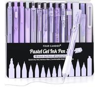 Four Candies Lot de Surligneurs Pastel avec Stylos à Encre Gel Esthétique avec étui,12 Stylos Neutres Noirs à Pointe Fine 0,5 et 2 Surligneurs à Séchage Rapide la Prise de Notes Fournitures Scolaires