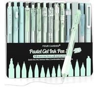 Four Candies Lot de Surligneurs Pastel avec Stylos à Encre Gel Esthétique avec étui,12 Stylos Neutres Noirs à Pointe Fine 0,5 et 2 Surligneurs à Séchage Rapide la Prise de Notes Fournitures Scolaires