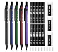 Four Candies Parure de porte-mines 0.5mm avec étui - 5 porte-mines en métal, 10 tubes de mines HB #2, 3 gommes 4B et 9 gommes de rechange, fournitures scolaires pour les étudiants en écriture