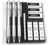 Four Candies Parure de porte-mines avec étui - 3 porte-mines transparents de 0,7 mm, 180 mines HB, 3 gommes et 9 gommes rechargeables, porte-mines blancs pour étudiants, dessin, écriture