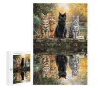 Four Cats by The Pond Puzzle 1000 Pièces Educa Jouet en Bois Cadeau Unique Décoration Intérieure Jeu Éducatif Challenge Toy Adultes Et Enfants À Partir De 14 Ans 1000 PCS