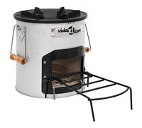 Four de camping argenté en acier galvanisé et fonte 45 x 25 x 26 cm, foyer d'extérieur avec plateau extensible et poignées pour bois, idéal pour chauffer et cuisiner dans le jardin et sur