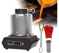 Four De Fusion D’Or électrique 1500w, avec Kit De Coulée De Métal De Filet Isolant, pour La Ferraille Fondue, Argent, Or, Affichage LED, avec Creuset en Graphite, Gants D, Black, 1kg