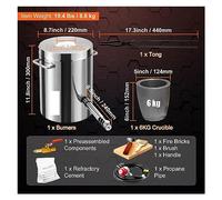 Four de fusion de métaux de grande capacité, 6KG 12KG, fonderie, fours domestiques, Forge avec creuset et pinces en acier inoxydable,Construction Robuste(6kg 1 Burner)
