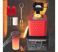 Four de fusion électrique pour l'or, 1 kg/2 kg/3 kg, 1600 °C/2912 °F, four de fusion numérique avec creuset en graphite pour métaux, or, argent, bijoux, 5000 W, rouge - 2 kg