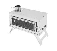 Four de tente portable en acier inoxydable avec 8 tuyaux de cheminée, porte en verre transparent et clapet de fumée réglable, poêle à bois pliable pour camping et extérieur