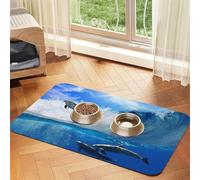 Four Dolphins in The Sea of Whales,Waterproof Pet Feeding Mat,PU Leather Placemats for Cat Dog Water Bowl,Food Mats,30x45cm