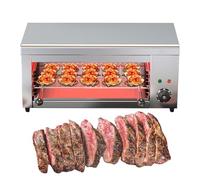 Four électrique à salamandre de comptoir, cuiseur à steak professionnel en acier inoxydable de 2 000 W avec hauteur de gril réglable sur 4 niveaux, chauffage uniforme à 360 °C, 50 à 300 °C et bac à hu