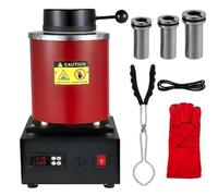 Four électrique de fusion d'or 1 500 W, four numérique de fusion de métaux 1 100 °C / 2 012 °F avec creuset en graphite de 1, 2 et 3 kg et gants, four de coulée rouge