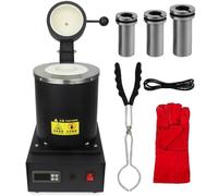 Four électrique de fusion d'or 1500 W, four numérique de fusion de métaux 1100 °C / 2012 °F avec creuset en graphite de 1, 2 et 3 kg et gants, four de coulée noir