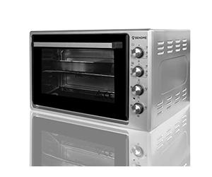 Four électrique ventilé 70 L avec tournebroche, auto-nettoyant, émaillé, température jusqu'à 320 °C, double vitre avec lumière intérieure et minuteur, 1 tournebroche, 2 plaques et 1 grille (gris)