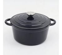 Four en fonte émaillée, petite marmite robuste avec couvercle, marmite en émail for ragoût, braise, cuisson et cuisine quotidienne, passe au four jusqu'à 500 °F(Black,22cm)