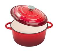 Four en fonte émaillée, petite marmite robuste avec couvercle, marmite en émail for ragoût, braise, cuisson et cuisine quotidienne, passe au four jusqu'à 500 °F(Red,24cm)