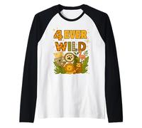 Four Ever Wild 4ème Anniversaire Animaux de la Jungle pour garçons et Filles Manche Raglan