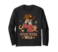 Four Ever Wild Western Cowboy 4ème Anniversaire 4 Ans garçons Manche Longue