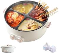 Four Grid Multifunctional Stew Pot,Household 6 Liters Capacity Hot Pot,Large Capacity Integrated Electric Cooker Shabu Pots,Independent Temperature Control on Both Sides,for Home Party